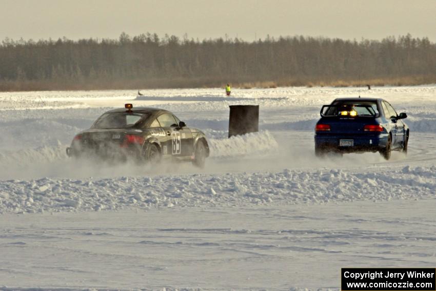 Brent Carlson / Matt Shaffer / Dave Steen, Jr. Subaru Impreza 2.5RS leads Cody Reinhofer's Audi TT