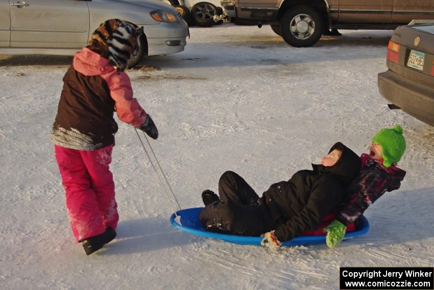 Sledding in the paddock