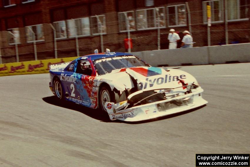 Brian Simo's Ford Mustang sporting damage