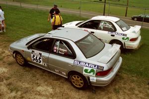 Russ Hodges / Jeff Secor Subaru WRX and Henry Krolikowski / Cindy Krolikowski Subaru WRX STi in the tech line.