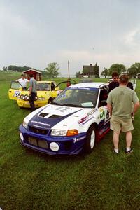 Karl Scheible / Russ Hughes Mitsubishi Lancer Evo V and Padraig Purcell / Patrick McGrath Vauxhall Astra GSI in the tech line.