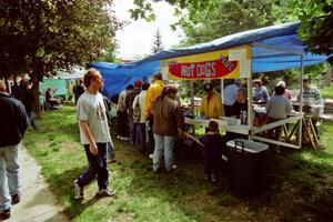 Hot dogs at parc expose in the park in the center of Wellsboro, PA.