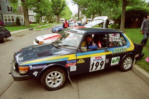 Mike White / Marc Goldfarb SAAB 99GLI at parc expose before the rally.