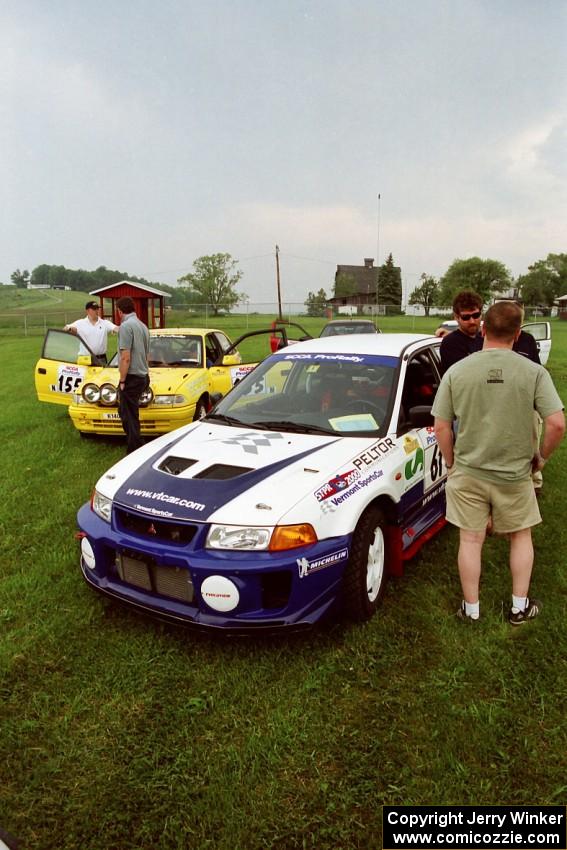 Karl Scheible / Russ Hughes Mitsubishi Lancer Evo V and Padraig Purcell / Patrick McGrath Vauxhall Astra GSI in the tech line.