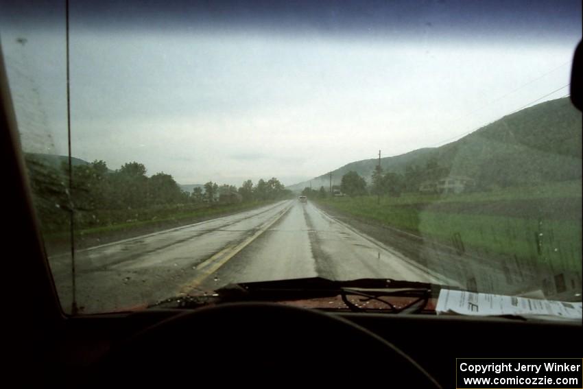 Following the Bob Nielsen / Rob Bohn VW GTI down the road in a heavy downpour after tech.