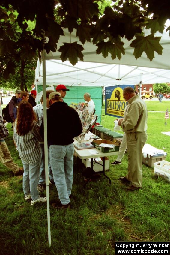 RallySport sells their wares in the park in the center of Wellsboro, PA.