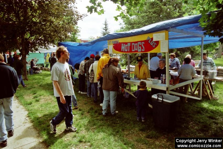 Hot dogs at parc expose in the park in the center of Wellsboro, PA.