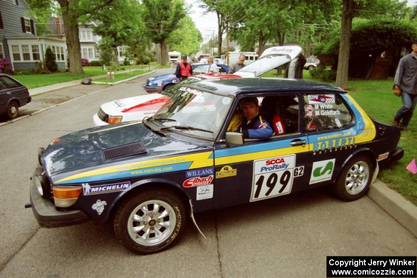 Mike White / Marc Goldfarb SAAB 99GLI at parc expose before the rally.