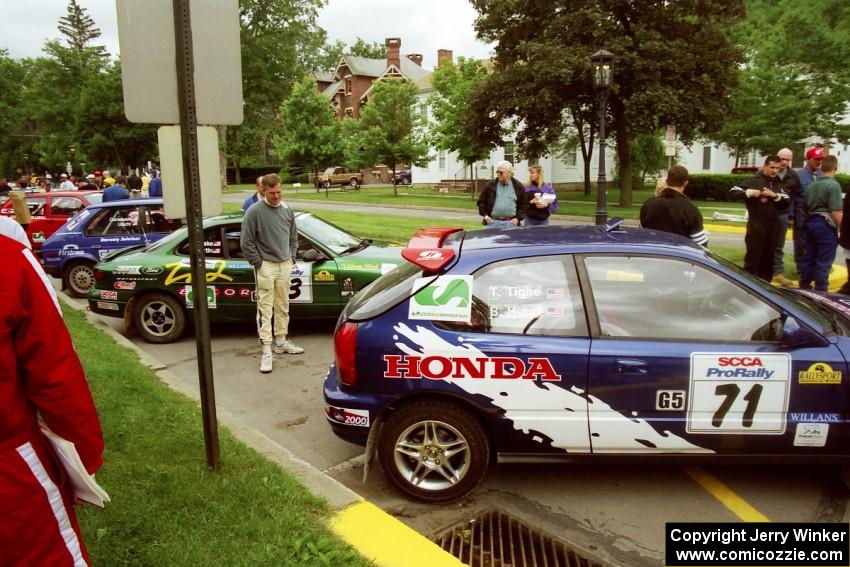 Bryan Hourt / Tom Tighe Honda Civic and Tad Ohtake / Bob Martin Ford Escort ZX2 at parce expose before the rally