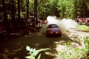 Andrew Havas / Scott Slingerland Mazda RX-7 goes off at the Asaph Campground spectator location on SS4, Phasa.