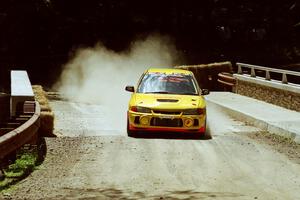 Mark Nelson / John Dillon Mitsubishi Lancer Evo IV at the Asaph Campground spectator location on SS4, Phasa.