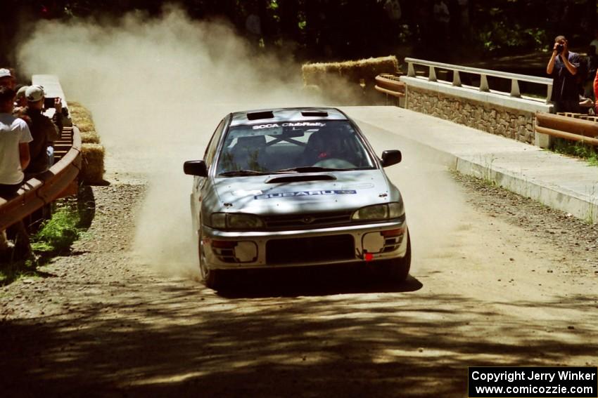 Russ Hodges / Jeff Secor Subaru WRX at the Asaph Campground spectator location on SS4, Phasa.