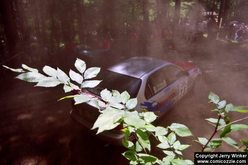 Nick Robinson / Carl Lindquist Honda Civic goes off at the Asaph Campground spectator location on SS4, Phasa.