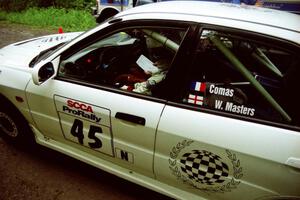 Érik Comas / Julian Masters Mitsubishi Lancer Evo IV at the start of the practice stage.