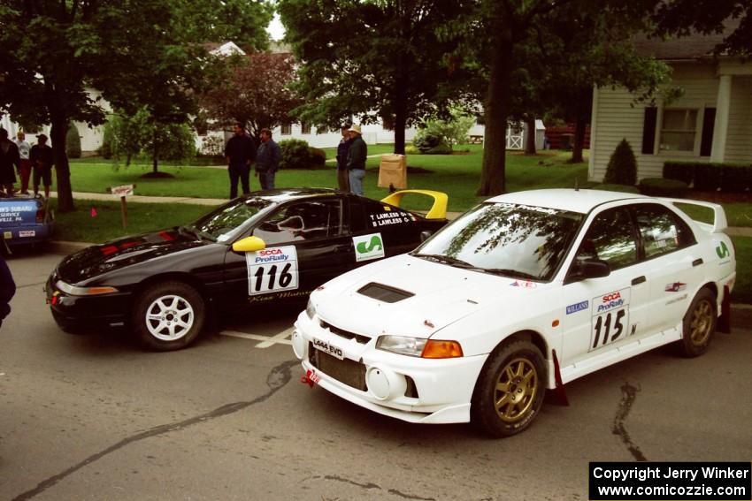 Seamus Burke / Frank Cunningham Mitsubishi Lancer Evo IV and Tom Lawless / Brendan Lawless Mitsubishi Eclipse at parc expose.