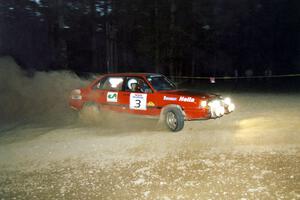 Jon Kemp / Gail McGuire Audi 4000 Quattro at the first hairpin on SS8, Rim Stock.