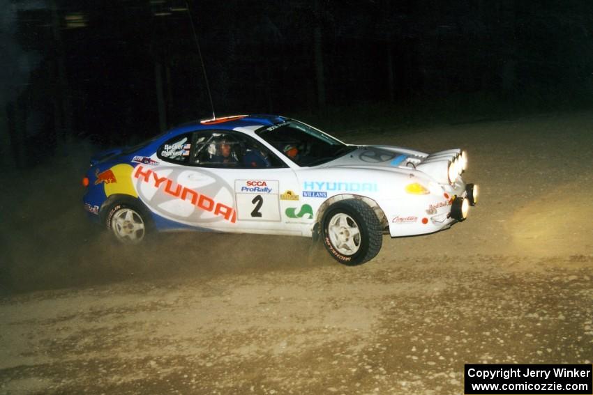 Paul Choiniere / Jeff Becker Hyundai Tiburon at the first hairpin on SS8, Rim Stock.