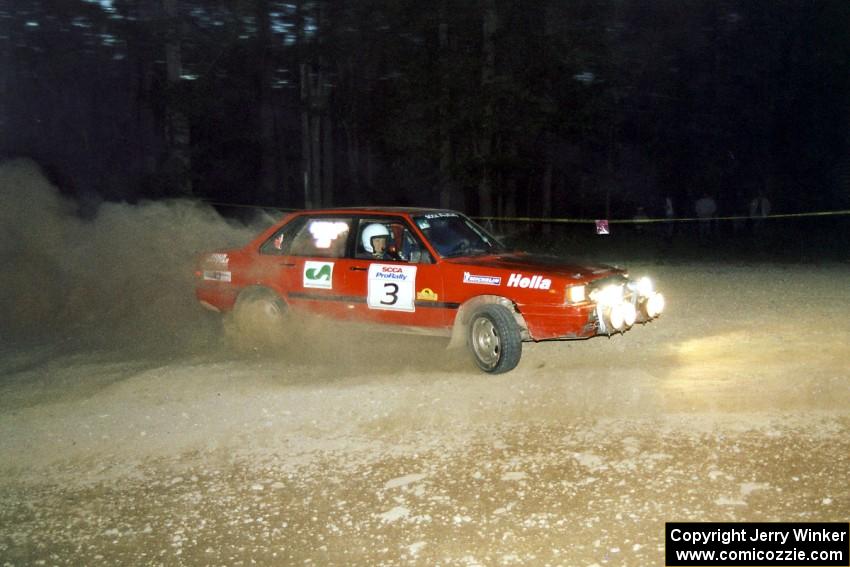 Jon Kemp / Gail McGuire Audi 4000 Quattro at the first hairpin on SS8, Rim Stock.