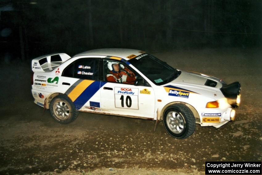 Pete Lahm / Matt Chester Mitsubishi Lancer Evo IV at the first hairpin on SS8, Rim Stock.