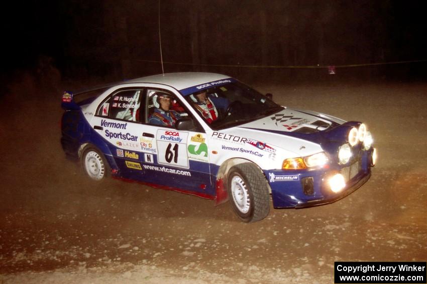 Karl Scheible / Russ Hughes Mitsubishi Lancer Evo V at the first hairpin on SS8, Rim Stock.