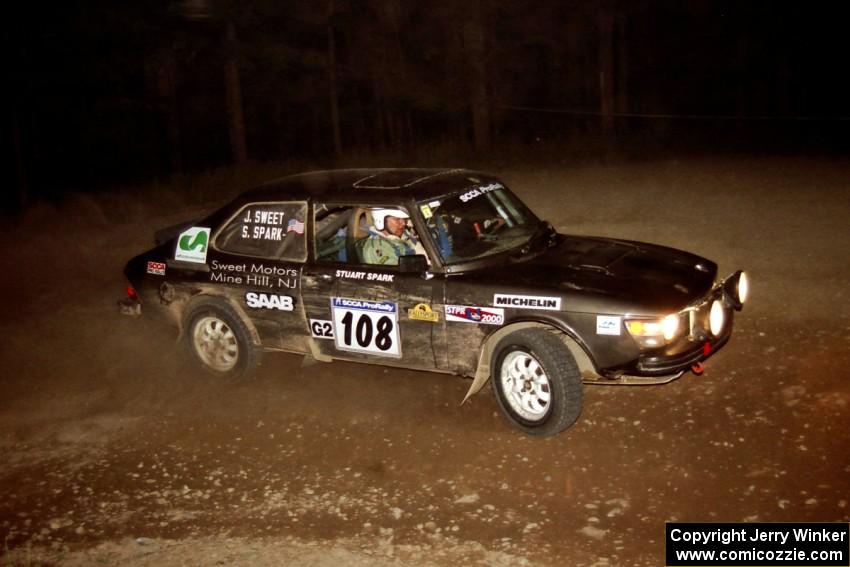 Jerry Sweet / Stuart Spark SAAB 99EMS at the first hairpin on SS8, Rim Stock.