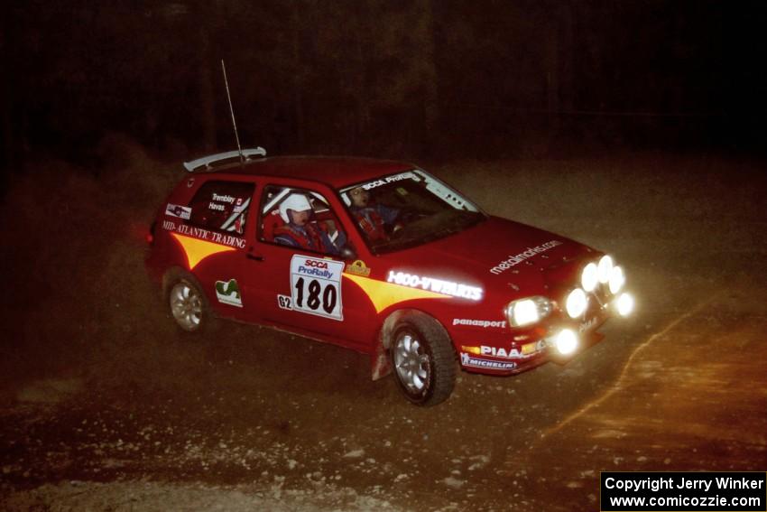 Chris Havas / Éric Tremblay VW Golf at the first hairpin on SS8, Rim Stock.