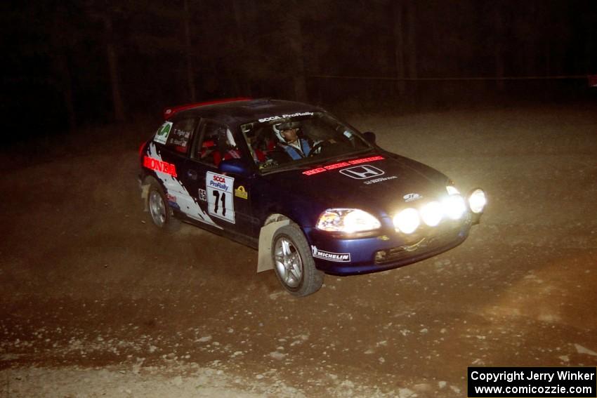 Bryan Hourt / Tom Tighe Honda Civic at the first hairpin on SS8, Rim Stock.