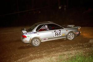 Russ Hodges / Jeff Secor Subaru WRX at the first hairpin on SS8, Rim Stock.
