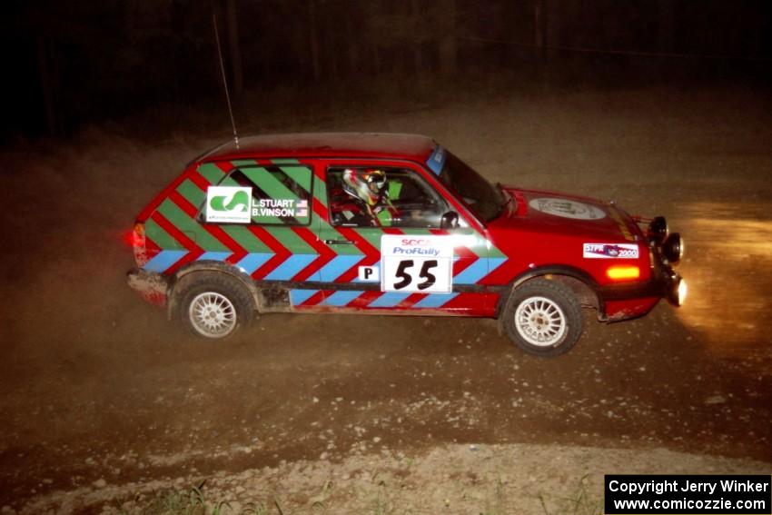 Brian Vinson / Luke Stuart VW GTI at the first hairpin on SS8, Rim Stock.