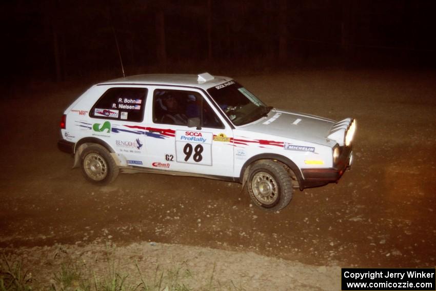 Bob Nielsen / Rob Bohn VW GTI at the first hairpin on SS8, Rim Stock.