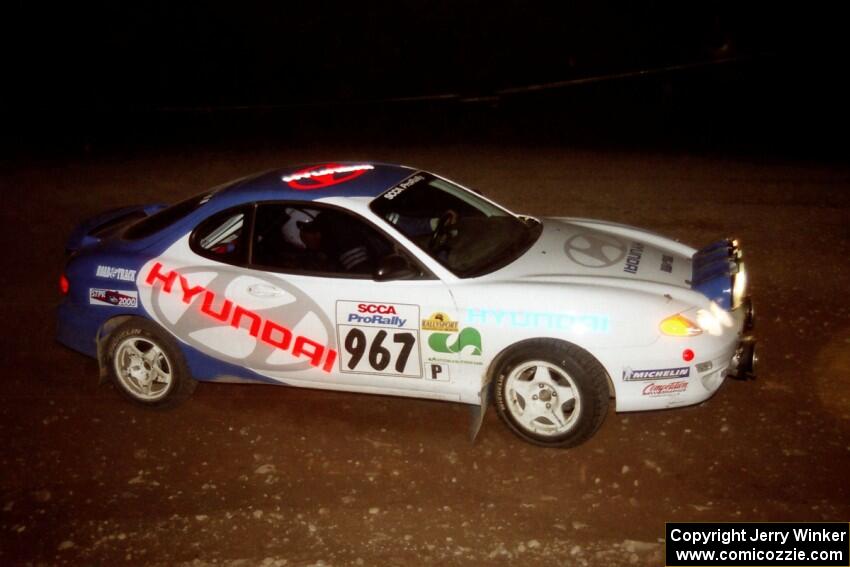 Andy Bornhop / Mark Williams Hyundai Tiburon at the first hairpin on SS8, Rim Stock.