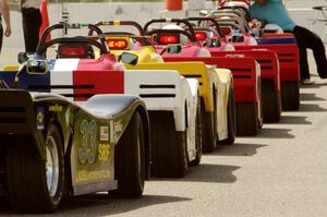 Spec Racer Fords lined up on the false grid before qualifying