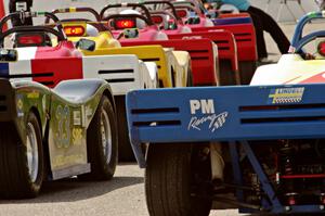 Spec Racer Fords lined up on the false grid before qualifying