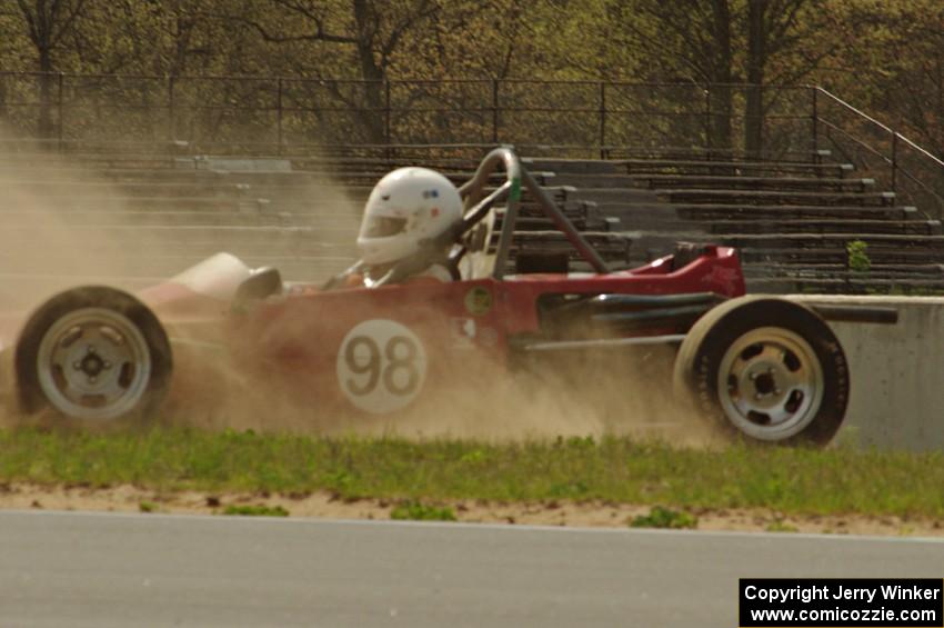 Jeff Ingebrigtson's Caldwell D9 Formula Ford spins in oil dry between turns 4 and 5.
