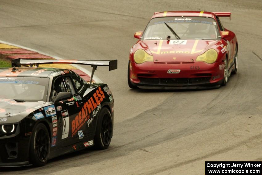 Ernie Francis, Jr.'s Chevy Camaro and Clint Sawinski's Porsche GT3 Cup
