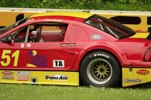 Tom Ellis' Ford Mustang comes to a stop at turn 12