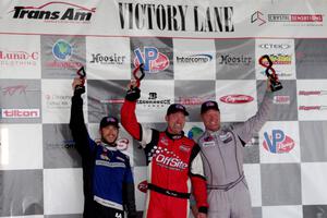 TA2 podium: L) Adam Andretti - 3rd; Ron Keith - 1st; and Tommy Kendall - 2nd