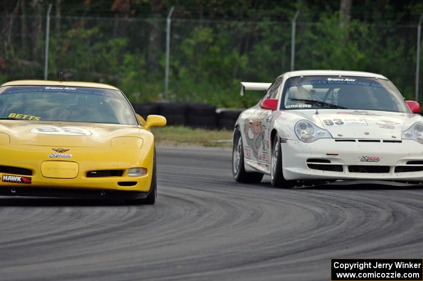 Norman Betts' Chevy Corvette battles Jerry Greene's Porsche GT3 Cup