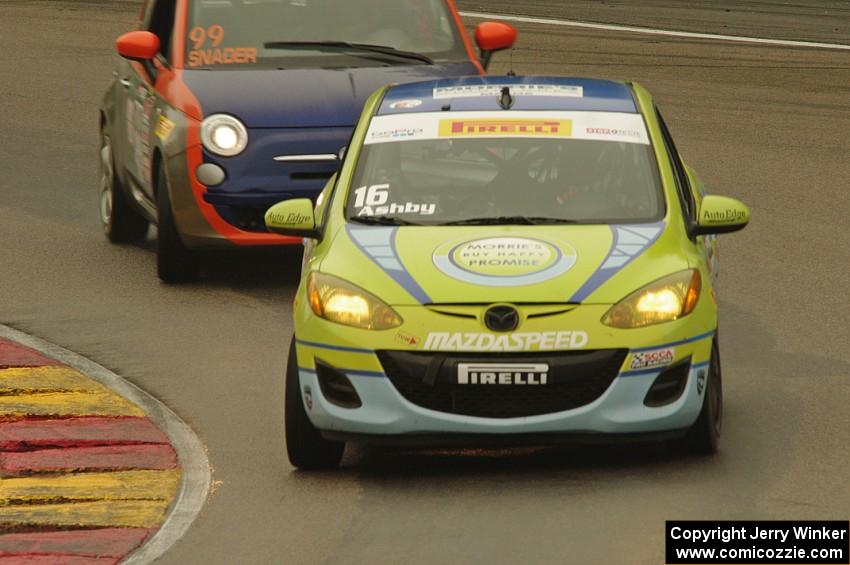 Michael Ashby's Mazda 2 and Austin Snader's Fiat 500