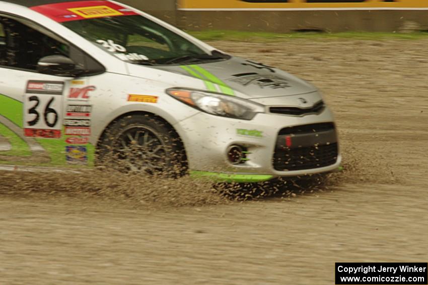 Jason Wolfe's Kia Forte Koup goes straight off at turn 12.