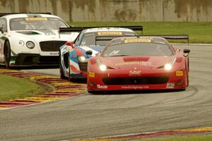 Nick Mancuso's Ferrari 458 Italia GT3, Andrew Palmer's Audi R8 Ultra and Butch Leitzinger's Bentley Continental GT3