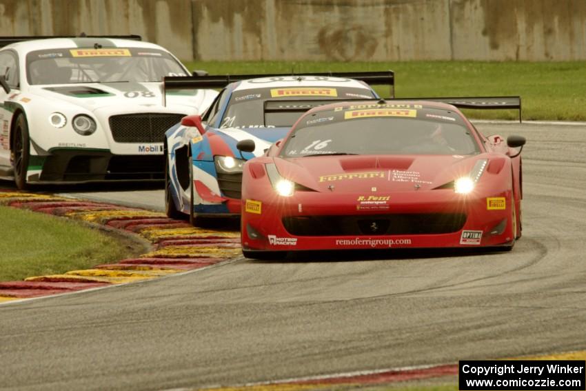 Nick Mancuso's Ferrari 458 Italia GT3, Andrew Palmer's Audi R8 Ultra and Butch Leitzinger's Bentley Continental GT3