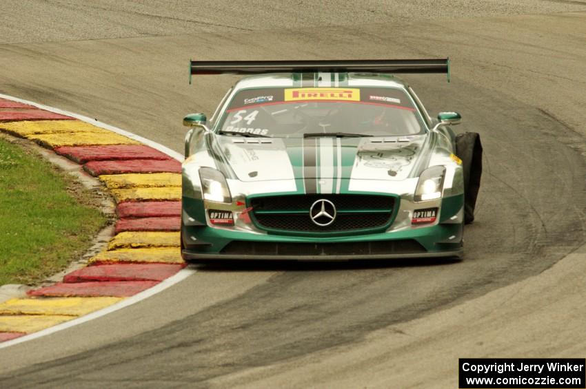 Tim Pappas' Mercedes-AMG SLS GT3 limps back to the pits after getting a flat.