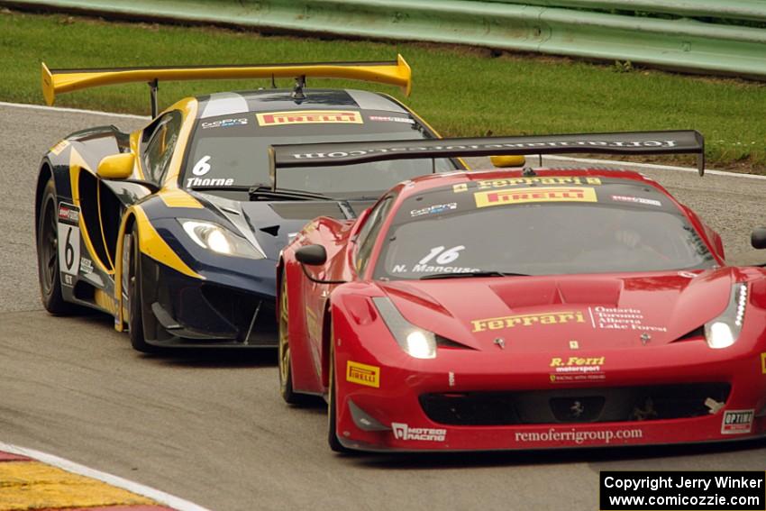 Nick Mancuso's Ferrari 458 Italia GT3 and Robert Thorne's McLaren 12C GT3