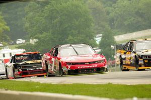 Brendan Gaughan's Chevy Camaro, Regan Smith's Chevy Camaro and Ty Dillon's Chevy Camaro