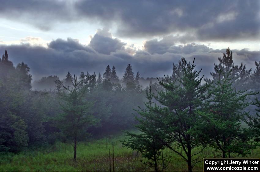 Foggy sunset at the entrance to Itasca State Park