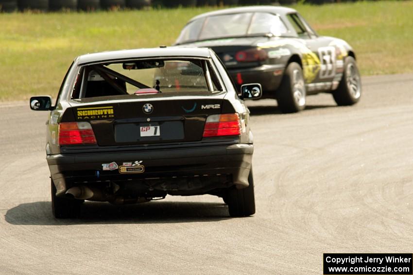 MKRacing BMW 328i chases the Team Party Cat Mazda Miata