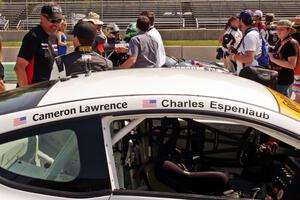 Charles Espenlaub / Cameron Lawrence Hyundai Genesis Coupe during the grid walk.