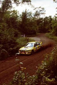 Paul Eklund / Scott Huhn Subaru Impreza at speed on SS1, Waptus.