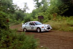 Tim Paterson / Scott Ferguson Mitsubishi Lancer Evo IV at speed on SS1, Waptus.